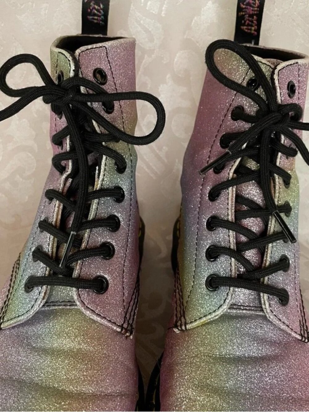 Doc Marten’s Blue and Purple Glitter Combat Boots 1460 Pascal Glitter Size 10 - Picture 4 of 10